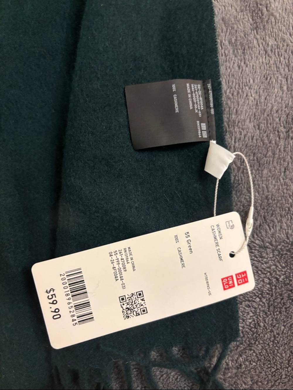 Uniqlo Green 100% Cashmere Scarf - Picture 4 of 6